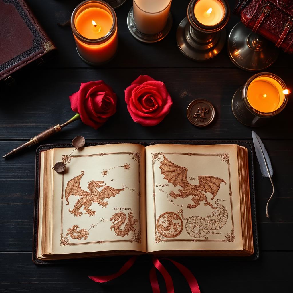 An open leather-bound journal illustrating the world of Eldoria